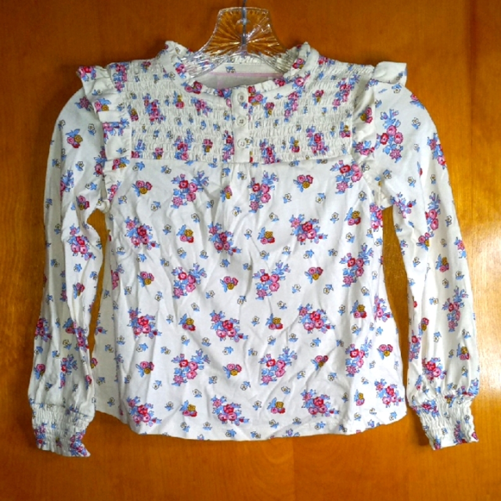 Mini Boden Floral Long Sleeve Ruffled Top Shirt Size 6/7